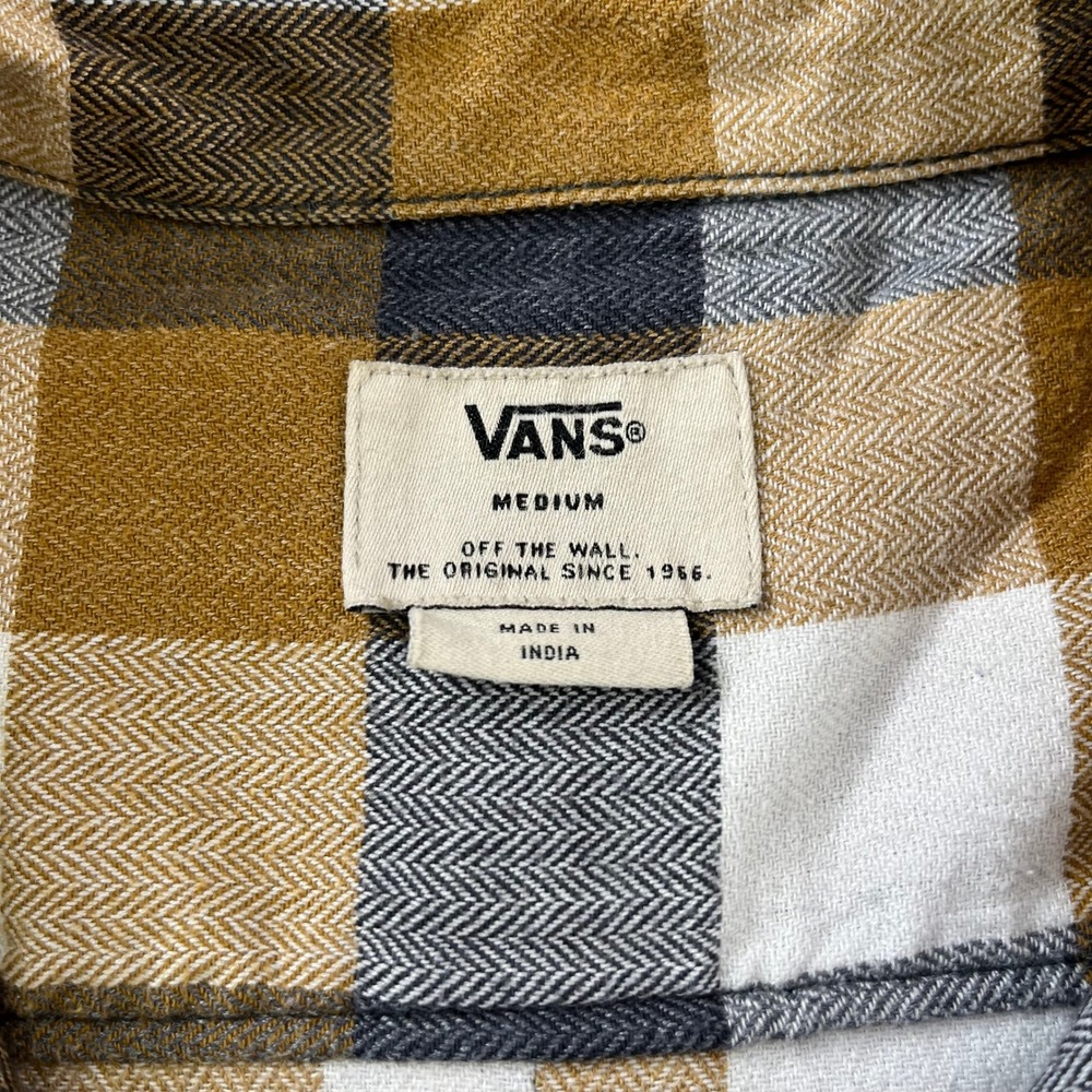 Vans Mens M Gold, Blue & White Button Down Flannel Shirt VANS Mens Button Up 626 - Picture 6 of 11